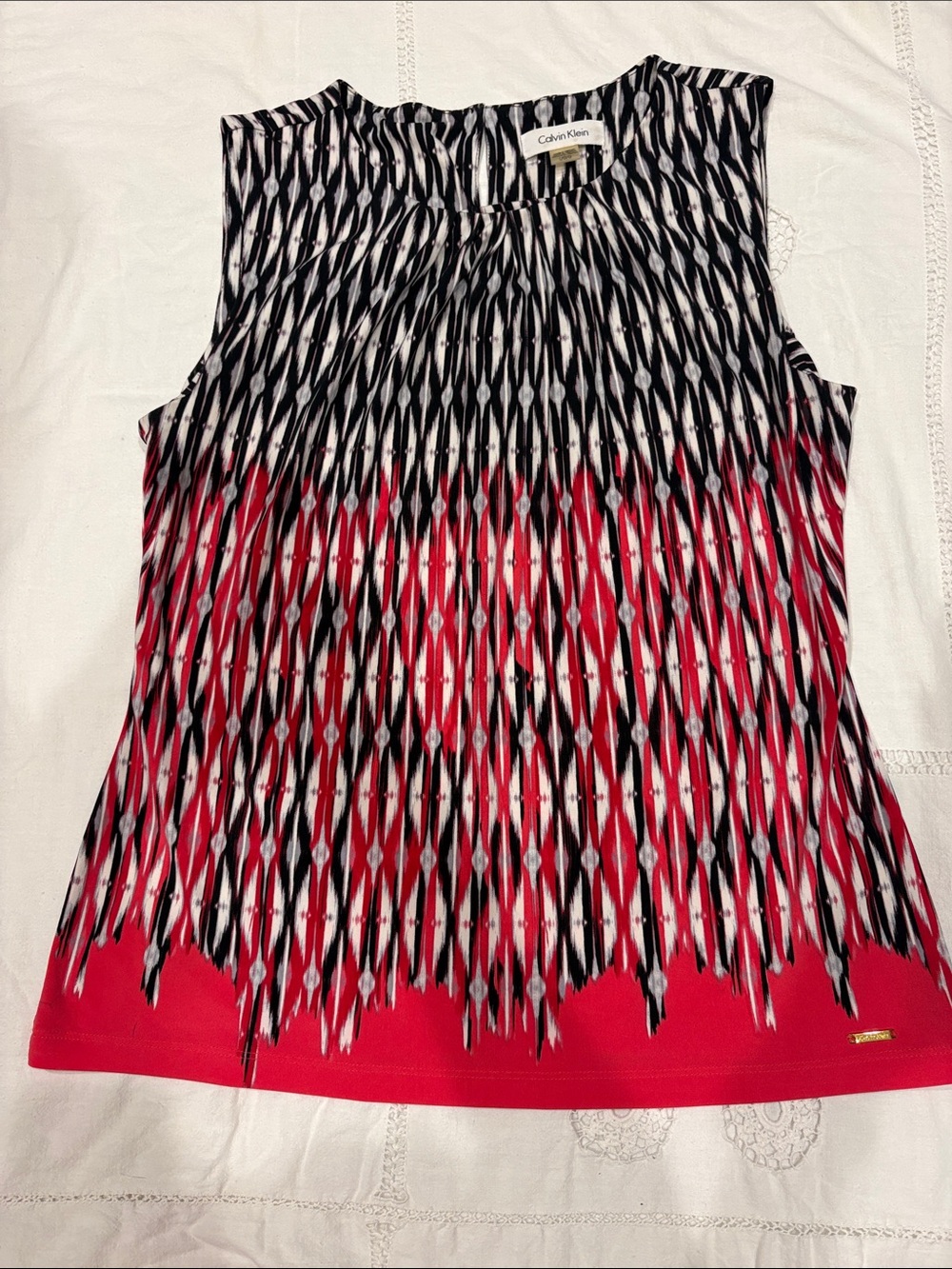 Calvin Klein Black, White & Pink Patterned Sleeveless Tank